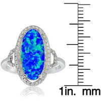 Kreiran plavi Opal i CZ Sterling srebrni ovalni prsten