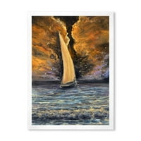 Designart 'Sailship On The Ocean At Morning' Nautical & Coastal Framed Art Print