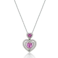 Brilliance Fine nakit srebra stvorio roze safir i bijele kubni cirkonij CZ dvostruko srce privjesak, 18 lanac