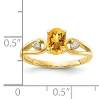 Primal Gold Karat žuto zlato 7x Ovalni citrin i AAA dijamantski prsten