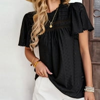 Ženski kratki rukav majica majica Hollow V izrez Ljeto casual izlasci za žene opuštena fit bluza vrhunska