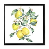 Designart 'grana lišća i žutih limuna I' tropski uokvireni umjetnički Print