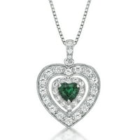 Brilliance Sterling Silver stvorio smaragd i stvorio bijeli safir srce privjesak sa 18 lanac