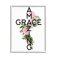 Stupell Industries Amazing Grace Pink Floral Cross Shape Botanicals Framedled Wall Art, 30, dizajn Ann Bailey