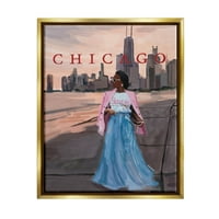 Stupell Industries moderna žena Urban Chicago City grafička Umjetnost metalik zlato plutajuće uokvireno platno
