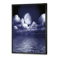 Designart 'Noć punog Mjeseca u oblačnom nebu V' Nautički i obalni uokvireni platneni zidni umjetnički Print