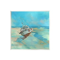 Stupell Niska Plima Brod Plaža Obala Pejzažna Slika Zidna Ploča Neuramljena Umjetnost Print Zidna Umjetnost