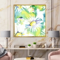 Designart 'Aquarelle Impression of Daisy Flowers II' tradicionalni uramljeni platneni zidni otisak