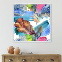 Designart' Bird Feather In Pink And Blue ' tradicionalni uramljeni platneni zidni umjetnički Print