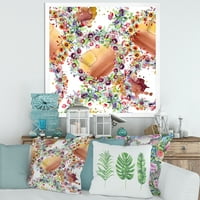 Živopisno lišće divljeg proljeća, bobičasto voće i divlje cvijeće uokvireno slikarstvo platno Art Print