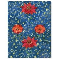 Wynwood Studio Floral and Botanical Wall Art Canvas Prints 'Ornament Wall Flower' Florals-Red, Blue