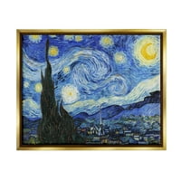 Stupell Industries Van Gogh Zvjezdana noć Post Impresionistička slika metalik zlato uokvireno plutajućim
