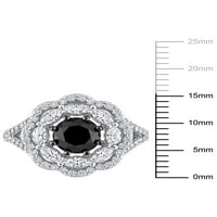 1 - karatni T. W. Crni Dijamant i 1-karatni T. G. W. Moissanite koktel prsten od 10kt bijelog zlata