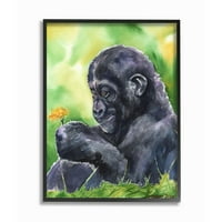 Stupell Industries Baby Gorilla Životinja i cvijeta Zelena akvarelna ploča Slikarstvo Umračeno Giclee Tekurisano