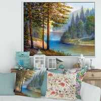 Designart 'Sunrise Glow Through The Bor & Fir Forest' Lake House Framed Canvas Wall Art Print