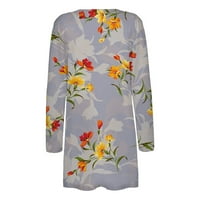 Fartey Cardigan za žene s dugim rukavima draped otvorenog prednjeg cvjetnog print Slim Fit kimono majica