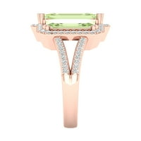 Imperial Gemstone 10k Rose Gold Smaragd Cut Green Amethyst CT TW Diamond Tri Stone Halo Split Shanke ženski