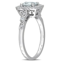 Karat T. G. W. akvamarin i karat T. W. dijamantski srebrni oreol obećavajući prsten