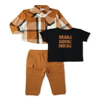 Wonder Nation Baby Boys flanel Shirt Sako, teretni džogeri i majica, komplet odjeće, veličine 0 3-mjeseci