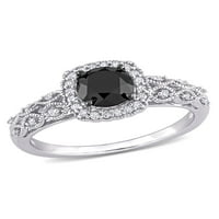 1-karatni T. W. crno-bijeli dijamant 10kt filigranski oreol zaručnički prsten od bijelog zlata