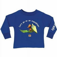 Personalizirana Majica Za Ekspediciju Dinosaurusa Za Male Dječake Kraljevsko Plave Duge Rukave