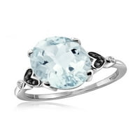 JewelersClub Aquamarine Prsten Birthstone Nakit-1. Carat Aquamarine 0. Srebrni prsten nakit sa crno-bijelim