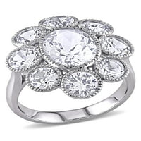 Miabella 8-karatni T. G. W. stvorio bijeli safir 10k bijeli Zlatni cvjetni prsten